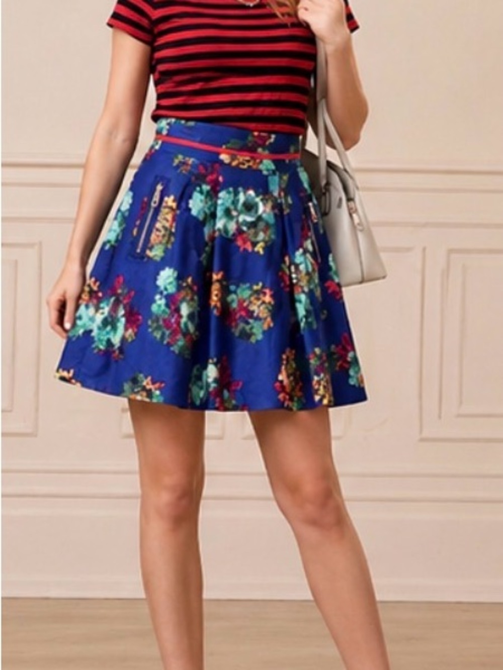 Anthropologie Maeve Garden Days Floral Skirt Sz 4 Blue Zip Pocket A-Line Retro